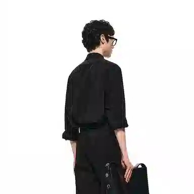 速写 黑支线 宽松简约纯色优雅口袋通勤长袖衬衫 男款