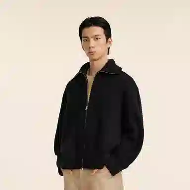 速写 高领拉链纯色厚款开衫通勤简约时尚长袖毛衣 男款