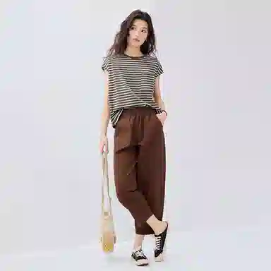 佐丹奴 茧型裤松紧宽松梭织九分裤休闲裤 女款