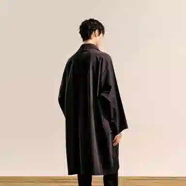 速写 宽松长袖长款翻领风衣 男 本黑