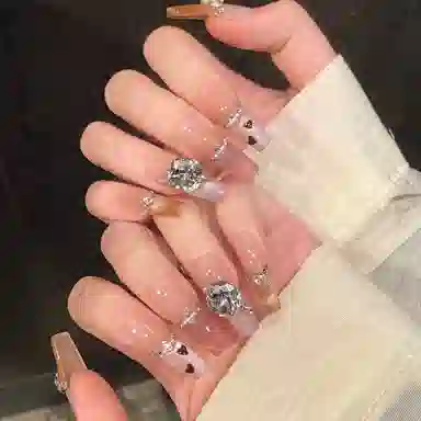 凡泽 甜妹心动草莓甜心  穿戴甲 长款温柔色渐变 爆闪