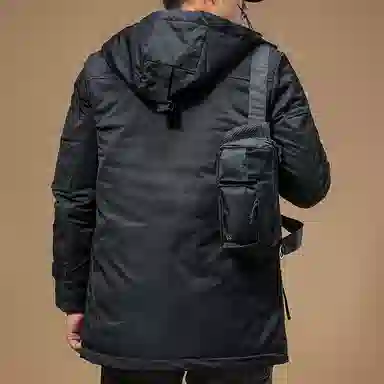 季言 连帽长款潮牌厚款休闲棉服 男款