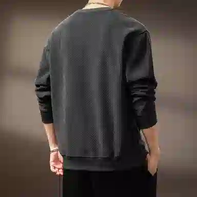 贵色 美式复古高级感提花拼接撞色圆领套头休闲时尚潮流长袖打底衫卫衣 男女同款