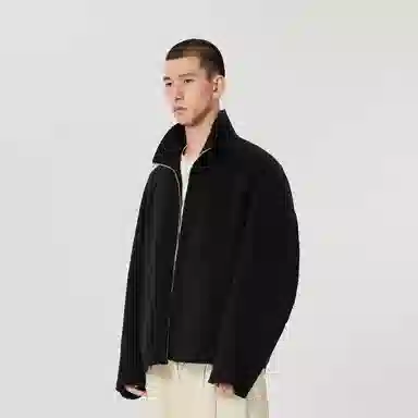 速写 纯色立领拉链毛呢夹克外套 男女同款