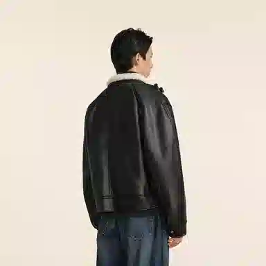 速写 机车立领宽松长袖皮衣 男款 本黑