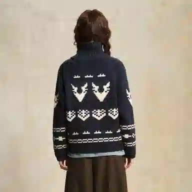 佐丹奴 撞色提花翻领开襟毛织针织衫 女款