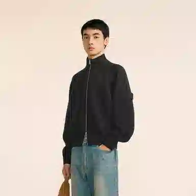 速写 半高领休闲通勤纯色拉链毛衣 男款
