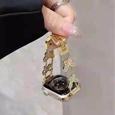 老佳 苹果适用 手表表带 金属材质 蝴蝶闪钻男女通用