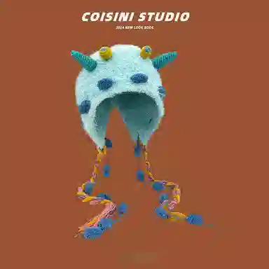 恩僾德 糖果怪兽可爱毛绒针织帽保暖小众高颜值俏皮搞怪百搭大头围显脸小 聚酯纤维 绒线帽 男女同款情侣款