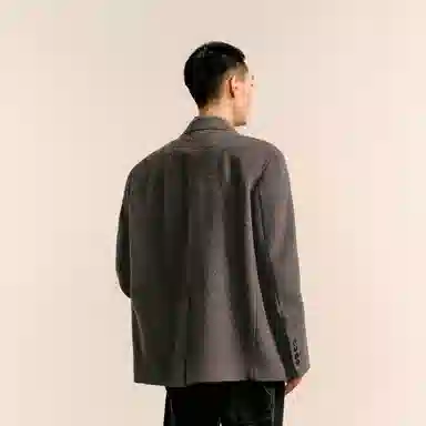 速写 纯色简约宽松休闲商务毛呢厚款西装 男款 杂灰咖