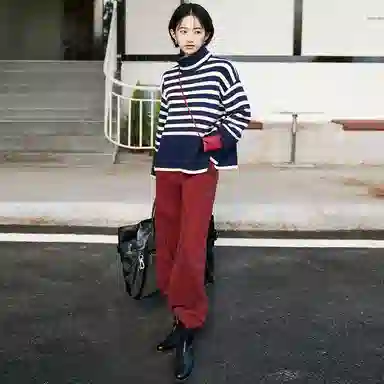 美洋 文艺复古条纹高领宽松毛衣 女款