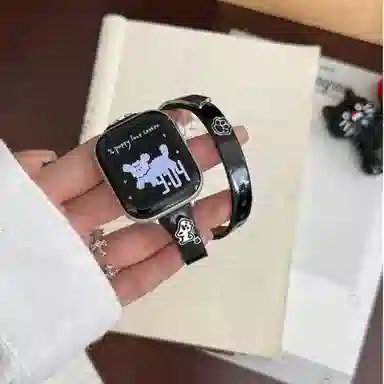 老佳 苹果适用 手表表带 牛皮材质 卡通小狗牛皮双圈表带男女通用