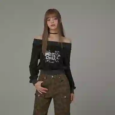 CHUU Cartoon Letter Print Pullover