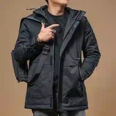 季言 连帽长款潮牌厚款休闲棉服 男款