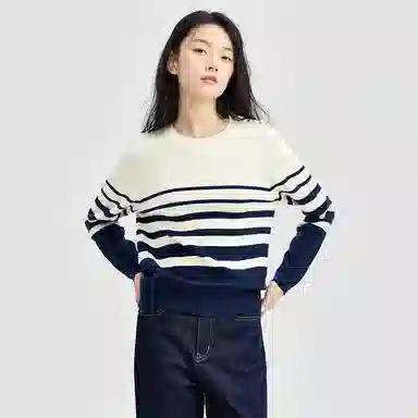 佐丹奴 简约条纹圆领套头针织衫 女款