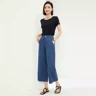 佐丹奴 纯棉薄松紧腰阔腿牛仔裤 女款