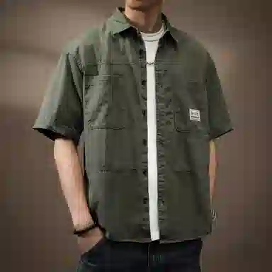 贵色 简约高级美式复古潮牌尖领薄款宽松短袖衬衫 男女同款