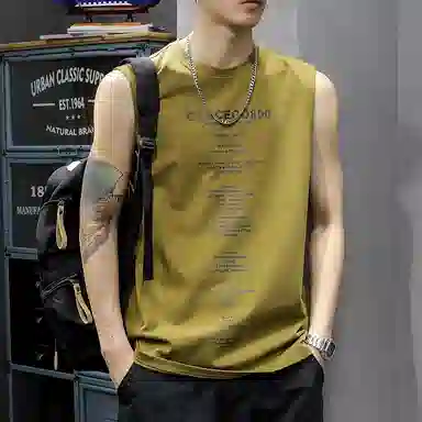 前进牛 夏季 重磅潮流字母印花高端水洗做旧户外运动宽松无袖背心 男女同款