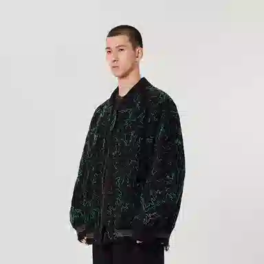 速写 撞色抽象图案刺绣棒球领飞行员夹克外套 男女同款