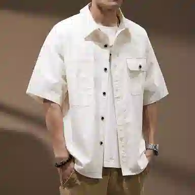 贵色 美式浅色小众设计感冰丝凉感速干口袋城市机能风夏季短袖衬衫 男女同款
