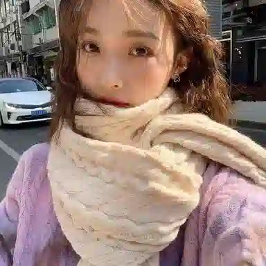 恩僾德 温柔米白色韩系百搭 聚酯纤维 绒线围巾 男女同款情侣款