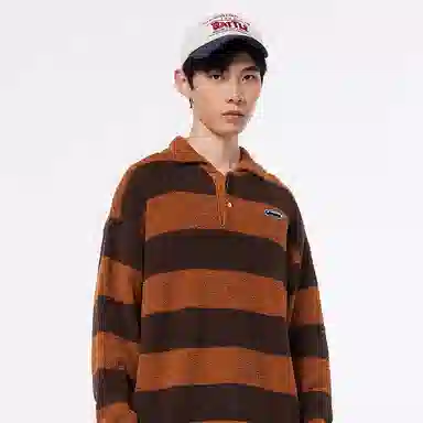 美特斯邦威 国潮条纹翻领针织长袖保暖上衣毛衣 男款