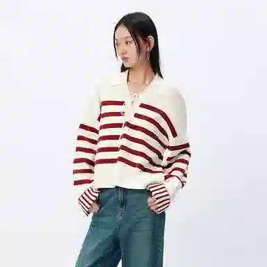 太平鸟 简约条纹毛针织衫时尚线套衫宽松毛衣内搭 女款