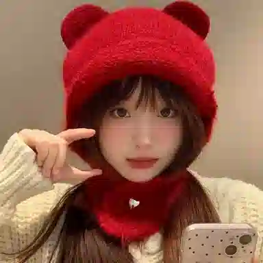 恩僾德 减龄可爱秋冬季小熊针织套头帽骑行护耳防寒保暖百搭大头围显脸小 聚酯纤维 绒线帽 男女同款情侣款