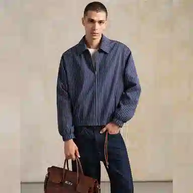 佐丹奴 洗水条纹牛仔翻领宽松棉衣外套棉服 男款