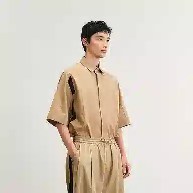 速写 拼色设计简约宽松户外百搭休闲短袖衬衫 男款
