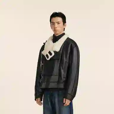 速写 机车立领宽松长袖皮衣 男款 本黑