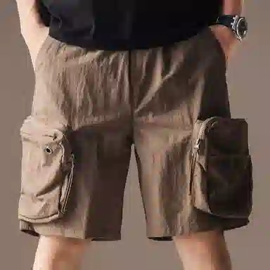 贵色 时尚潮牌高端美式户外通勤机能薄款透气舒适宽松直筒多口袋设计阔腿休闲五分中裤工装短裤 男女同款