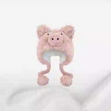 恩僾德 毛茸茸卡通可爱小猪帽子女冬季保暖防寒加绒包头帽显脸小初高中加厚防护雷锋帽 涤纶 绒线帽 男女同款情侣款