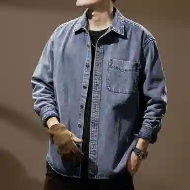贵色 美式高街英伦风简约潮牌时尚都市风水洗立体裁剪设计工装牛仔外套 男女同款