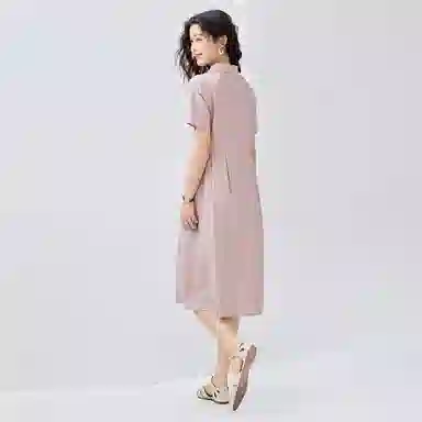 佐丹奴 收腰纯色翻领简约百搭短袖连衣裙 女款