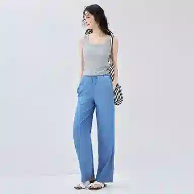 佐丹奴 松紧中腰阔腿长款牛仔裤 女款 深蓝