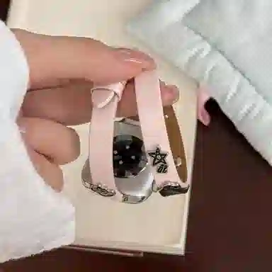老佳 苹果适用 手表表带 牛皮材质 卡通小狗牛皮双圈表带男女通用