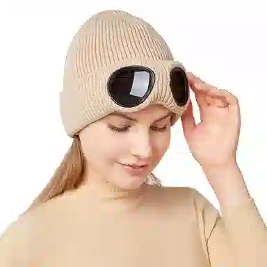 恩僾德 秋冬季飞行员眼镜百搭潮人冷帽滑雪帽子显脸小保暖小众百搭高颜值护耳朵 针织 绒线帽 男女同款情侣款