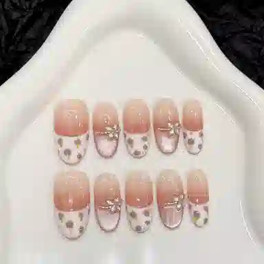 凡泽 莫奈花园碎花裙摆法式气质纯欲  穿戴甲 中梯椭圆粉色渐变 猫眼