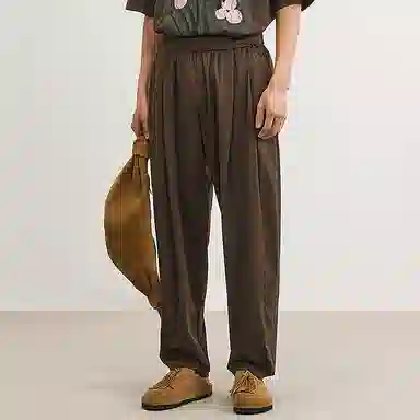 速写 宽松纯色褶皱设计直筒舒适百搭休闲裤 男款