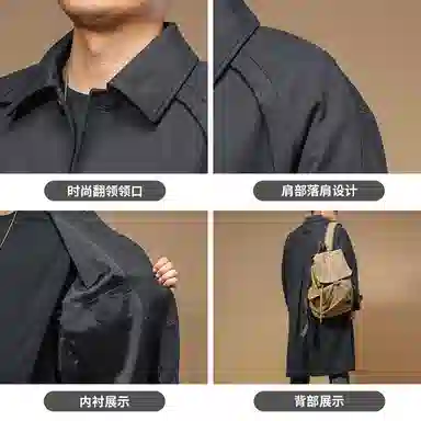 季言 潮流高级感休闲翻领宽松厚款纯色长款夹克外套 男款