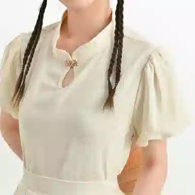 森女部落 原创新中式提花泡泡袖上衣衬衫 女款