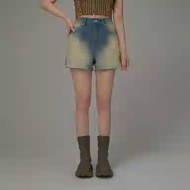 CHUU Vintage Washed High Waist Denim Shorts