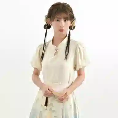 森女部落 原创新中式提花泡泡袖上衣衬衫 女款