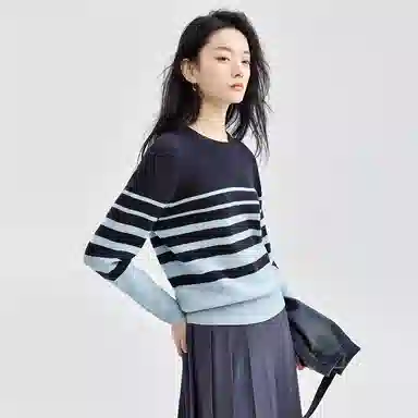 佐丹奴 简约条纹圆领套头针织衫 女款