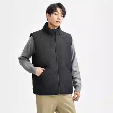 佐丹奴 菱形格纹立领梭织马甲棉服 男