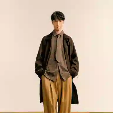 速写 毛呢复古设计时尚剪裁休闲中长款大衣 男款