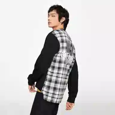 HLA Jeans Plaid Patch Crewneck Sweatshirt Black