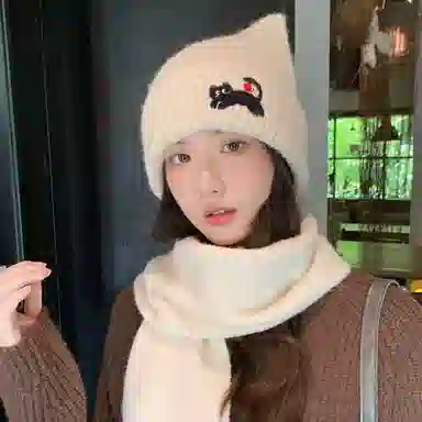 恩僾德 韩版秋冬季帽子女款毛线显脸小包头帽百搭可爱猫耳保暖 涤纶 绒线帽 男女同款情侣款