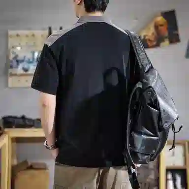 遨宇 夏季美式复古潮流极简风复古短袖翻领户外针织衫 男女同款